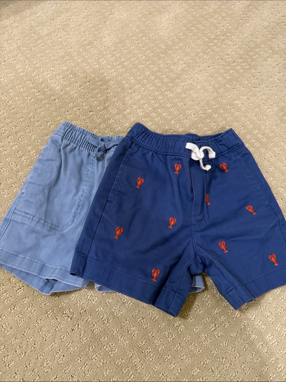 Janie and Jack Light Blue and Royal Blue Lobster Embroidered Pull-On Shorts